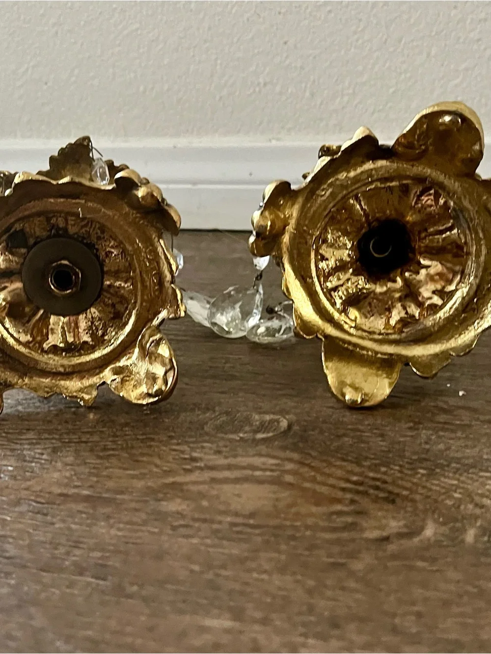 1973 Hollywood Regency-style Brass And Crystal Candle Sticks Holders 7 Inch High